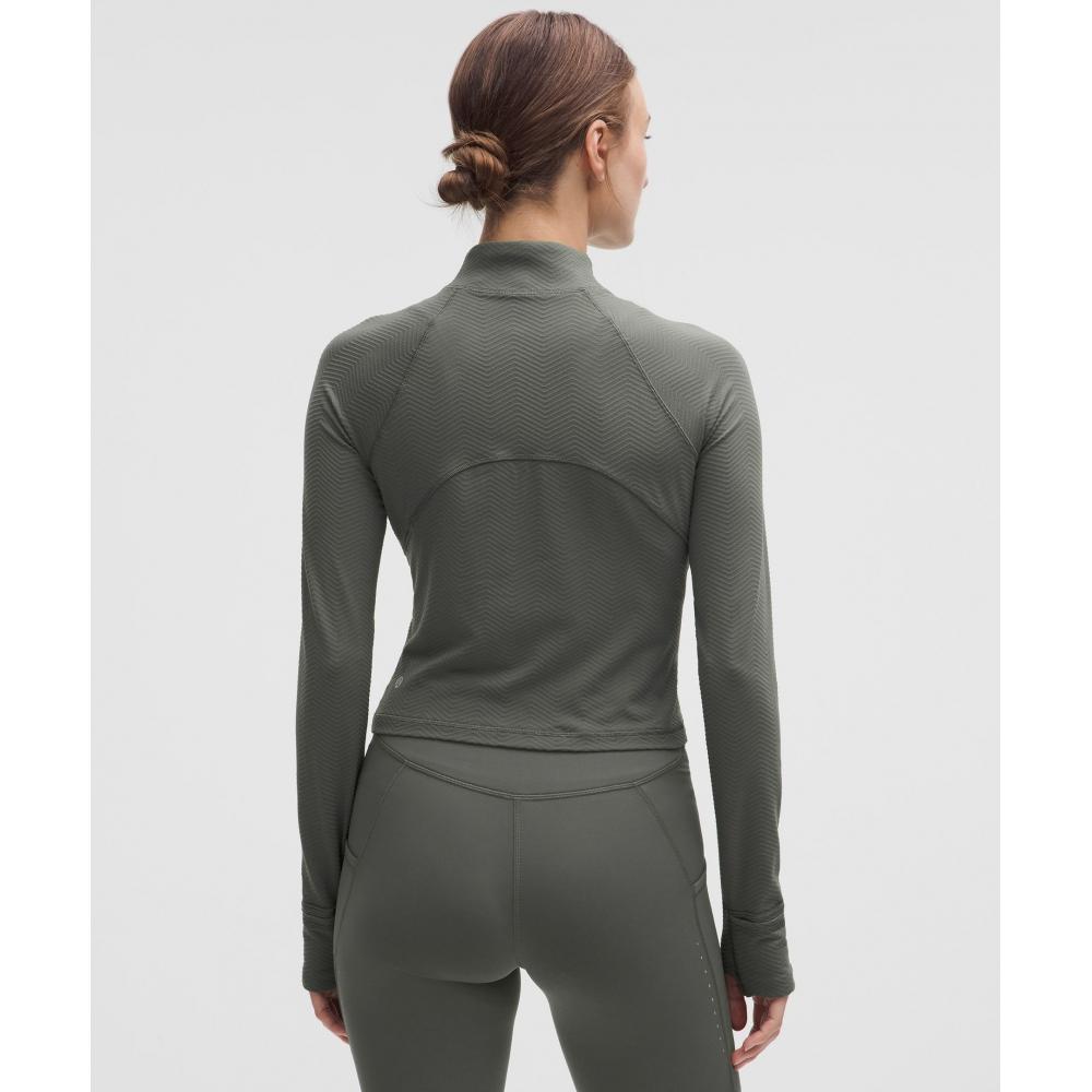 Lululemon It S Rulu Укороченная с молнией до середины Воротник-стойка Шелковый принт с пальмами Обновленная