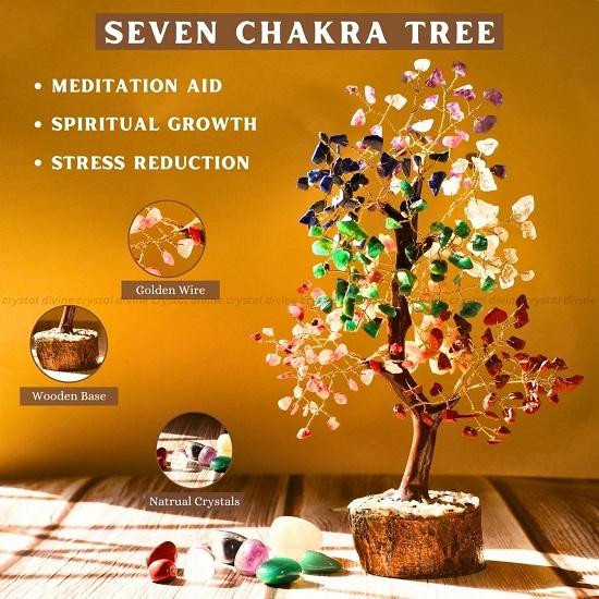 Семь чакр Кристалл Дерево ручной работы Декор для дома Кристалл Дерево Декор для дома Васту Подарочные предметы для дома Предметы декора Лечебные кристаллы Подарки для дерева