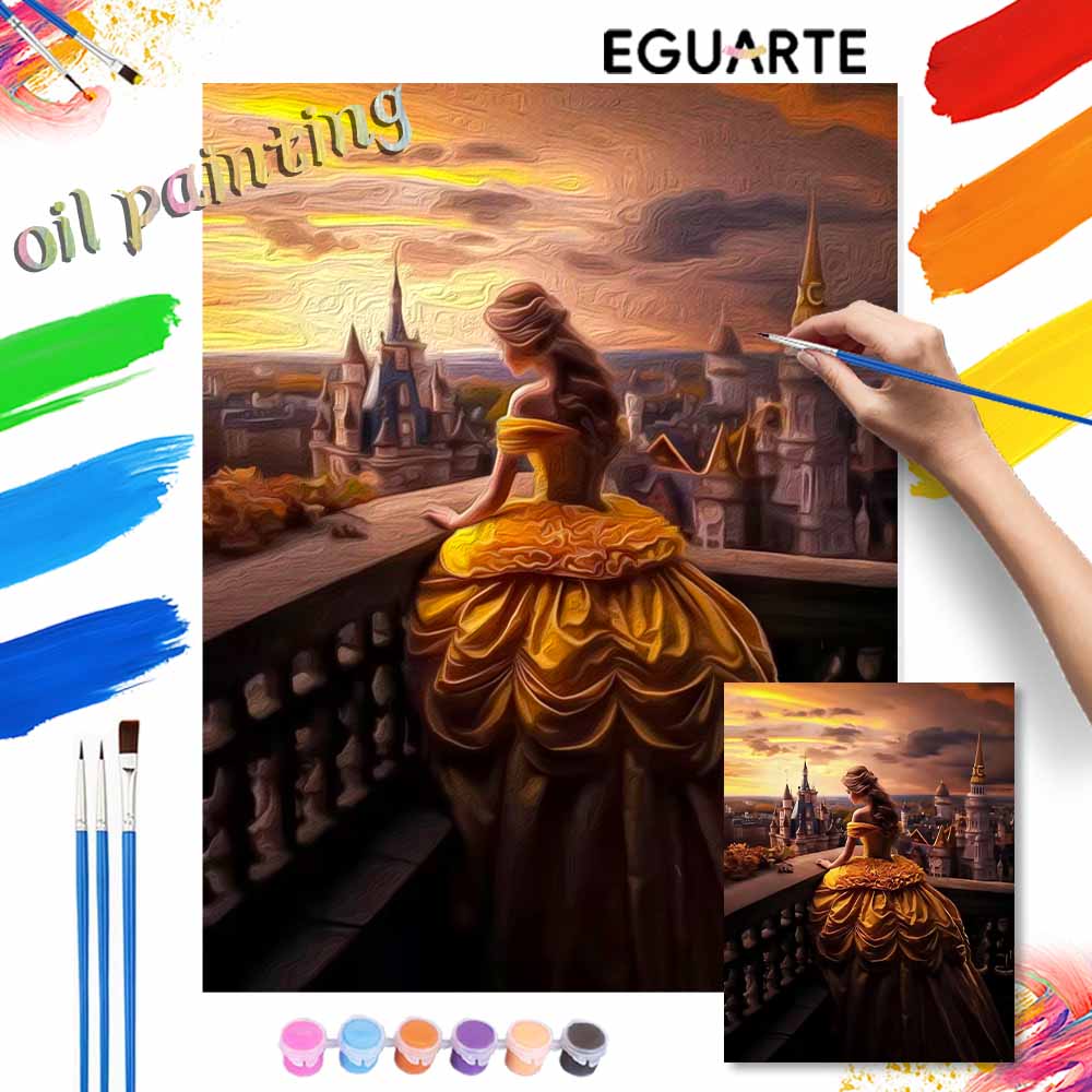 Disney animation digital oil painting Beauty and the Beast Belle DIY handpainted coloring painting wall art home decoration kit 130