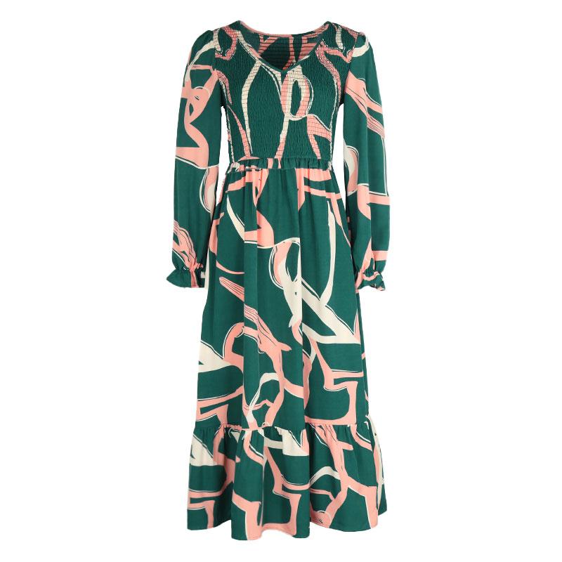 Осень-зима женское элегантное шифоновое платье трапециевидной формы длиной до колена с высокой талией и длинным рукавом с принтом