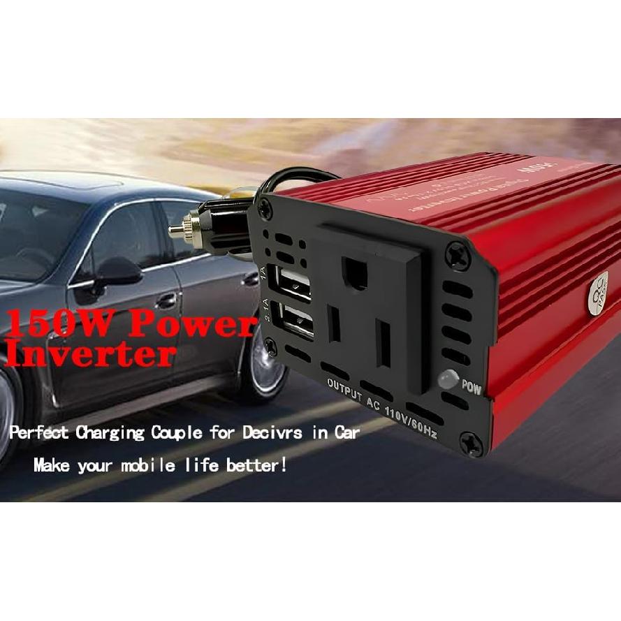 HearGrow 150W Car Power Inverter, 12V DC to 110V AC Converter Outlet with Silent Cooling Fan, 3.1A Dual USB Ports Car Charger for Laptop, Tablet,