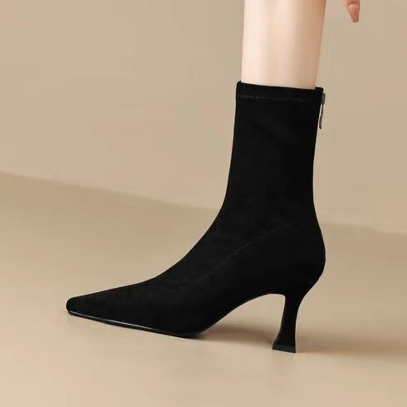 High Heels Ankle Boots Women Pointed Toe Shoes Suede Sexy Designer 2025 Winter New Snow Chelsea Boots Woman Pumps Botas