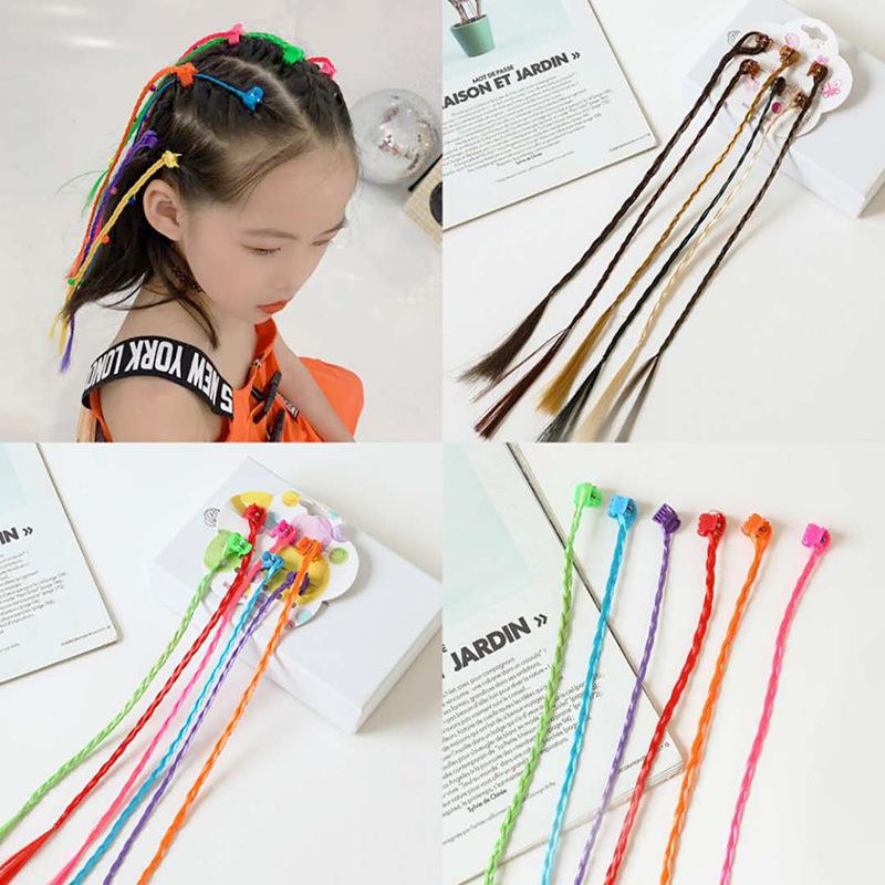6pcs Girls Colorful Heart Wigs Ponytail Hair Ornament Princess Hair Claw Clips Twist Braid Headwear Kids Girls Hair Accessories