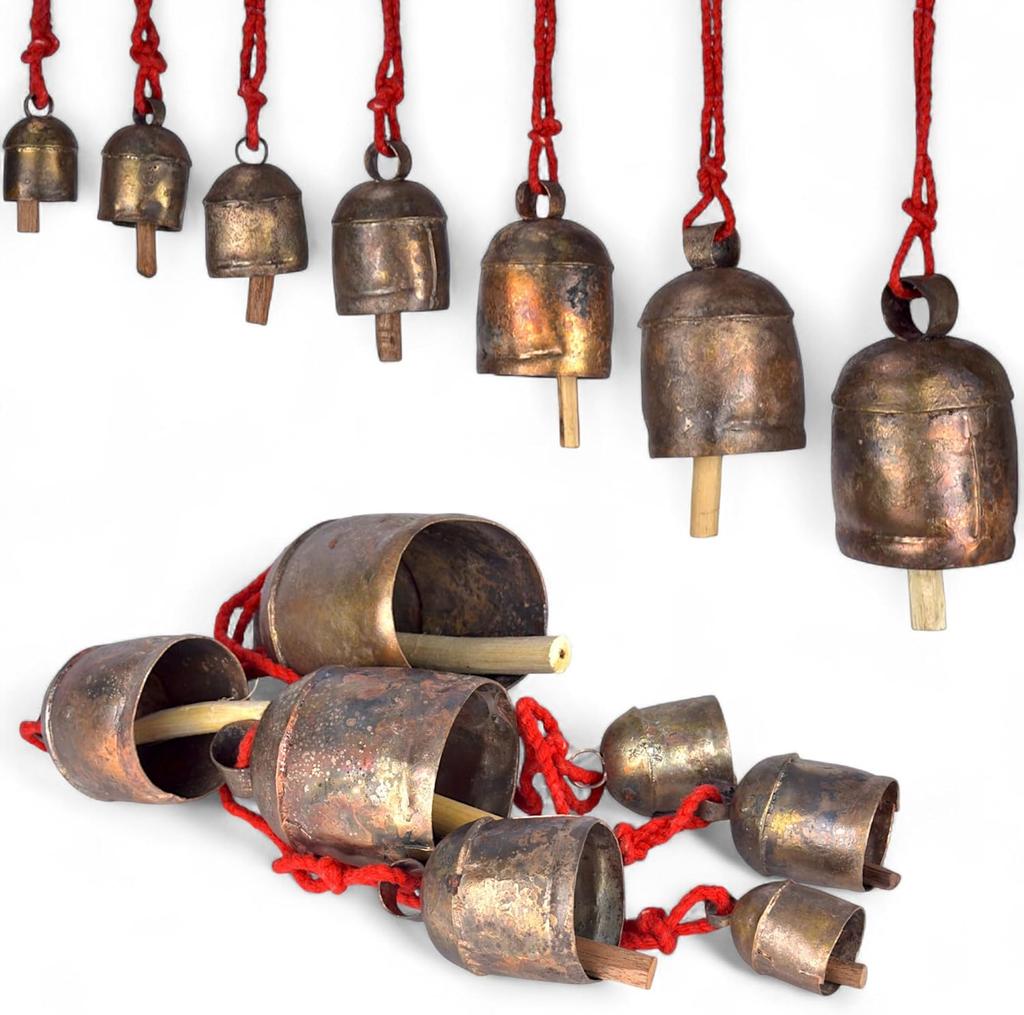 Handmade Rustic Bells Wind Chimes for Outdoor Patio 55inch, Farmhouse Door Decor, Christmas Ornaments, Boho Hanging Bell with Soothing Chime