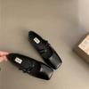 Flat Bottom Silver Square Head Mary Jane Shoes Women's Spring 2025 New Double Buckle with Light Mouth Single Shoes