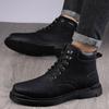 Мужские ботинки для улицы Высококачественная кожа На шнуровке с молнией Теплые плюшевые Зимние Рабочие Туристические ботинки Ручной работы Комфортные Туристические ботинки
