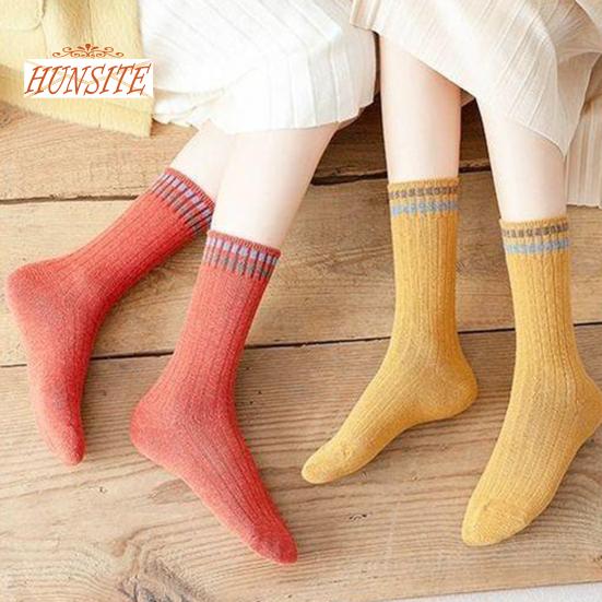 1 пара женских осенне-зимних носков, однотонные, средней длины, толстые, теплые, без запаха, эластичные, противоскользящие, полосатые женские носки до середины икры, впитывающие пот