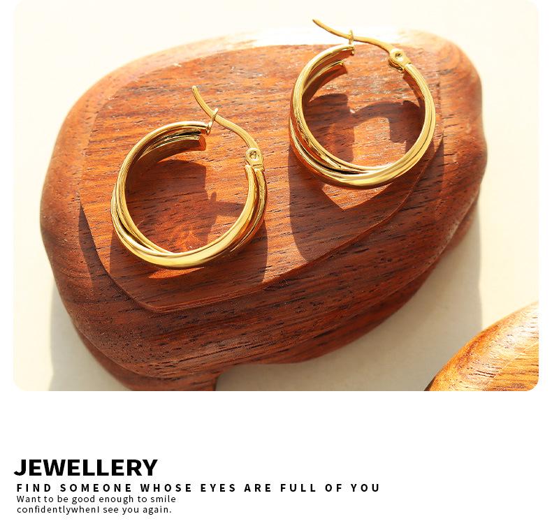 Серьги из титановой стали в европейском и американском холодном стиле в форме двойной буквы U, позолота 18 карат, женская индивидуальность, гонконгский темперамент - F375