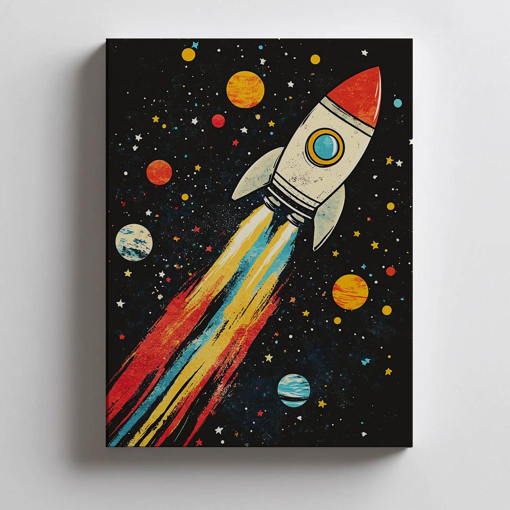 Rocket In Space Poster Rocket In Space Poster, 50X70 Cm, Black Aluminum Frame, 230 Gsm Matte Paper
