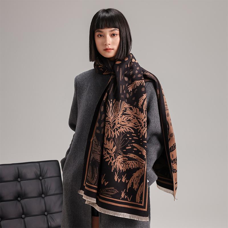 Simple Style Mori Contrasting Colors Double-sided Imitation Cashmere Scarf Winter High-end Warm Shawl