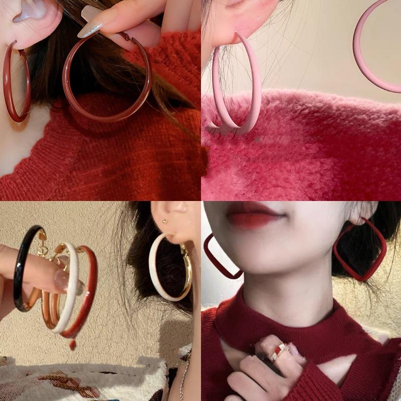 Серебряная игла ретро Гонконгский стиль капельное масло круглые серьги нишевые серьги с характером модные легкая роскошь летние женские высококлассные серьги