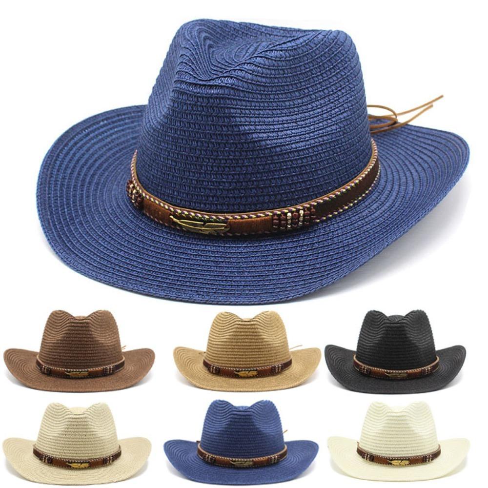 Summer Jazz Cap Fedoras Hats Sunscreen Straw Cowboy Hat Women Straw Cap Sun Hat Men Cowboy Hat