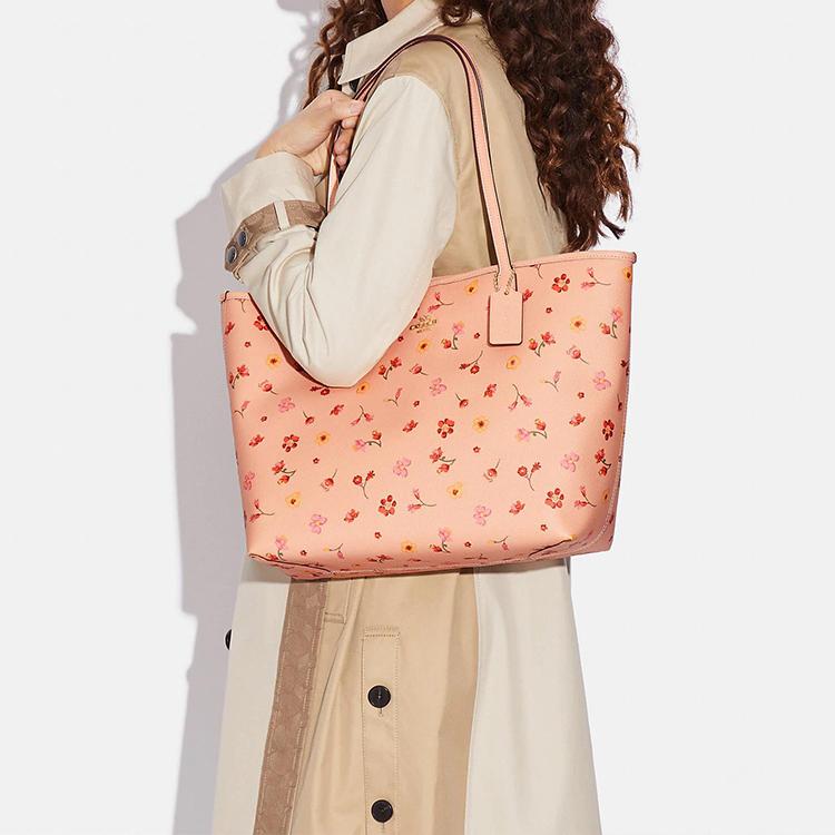 New COACH City PVC With Skin Tote Bag, Shopping Bag, Handbag, Shoulder Bag Women's Pink Patchwork Floral All Over Print C8743-IMSMX