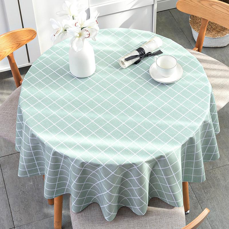Круглая скатерть из ПВХ с принтом в клетку, водонепроницаемая, маслостойкая, термостойкая, скатерть для кофейного, кухонного, обеденного стола, покрытие, коврик