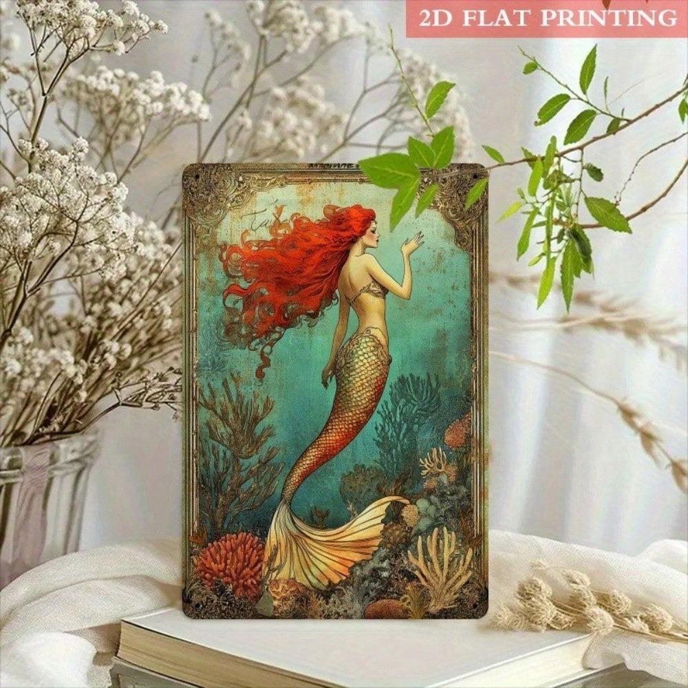 Винтажная жестяная табличка с русалкой, настенное искусство, 8x12 дюймов, ретро, для кафе, домашний декор, металлическая табличка