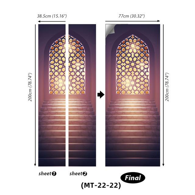 PVC Full Door Stickers Wall Decoration Bedroom Kids Room Cartoon 3D Wallpaper Abstract Line Wardrobe Home Renovation Art Murals