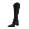 Krazing Pot Cow Leather Autumn Winter Shoes Street Wear Thick High Heels Lace Up Modern Boots Pointed Toe Women Keep Warm Thigh-high Boots