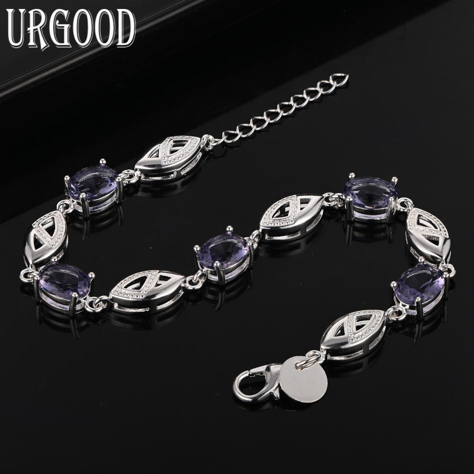 925 Sterling Silver Purple AAA Zircon Bracelet Fashion Wedding Jewelry