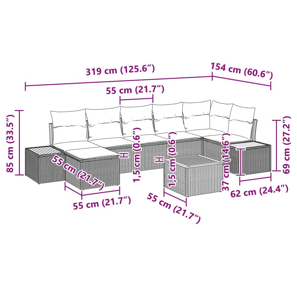 Garden Sofa Set with Cushions and Storage 8 pcs Black Poly Rattan