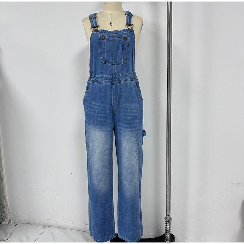 Женский джинсовый комбинезон 2025 Весна Осень Регулируемые лямки Карманный комбинезон Женский повседневный Широкие брюки Комбинезоны Ретро Уличная одежда