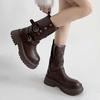 Cowhide Boots Children's Western Cowboy Martin Boots Thick Heel Thin Autumn and Winter Thick Sole Heightening Versatile Medium Tube Short Boots Women