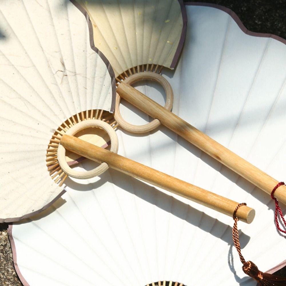 Handmade Japanese Style DIY Fan Bamboo Handle Round Fan Hand Painted Fan  Painting Creation