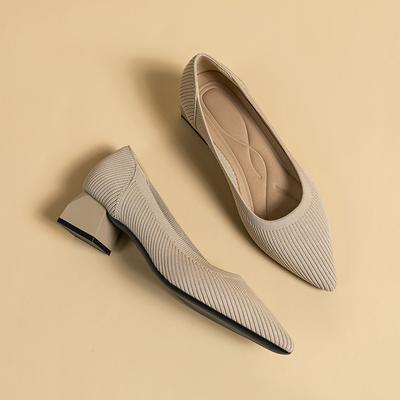 Модные женские туфли на высоком каблуке с острым носком, вязаные, дышащие, удобные, нескользящие, рабочие туфли, модные и красивые туфли на квадратном каблуке