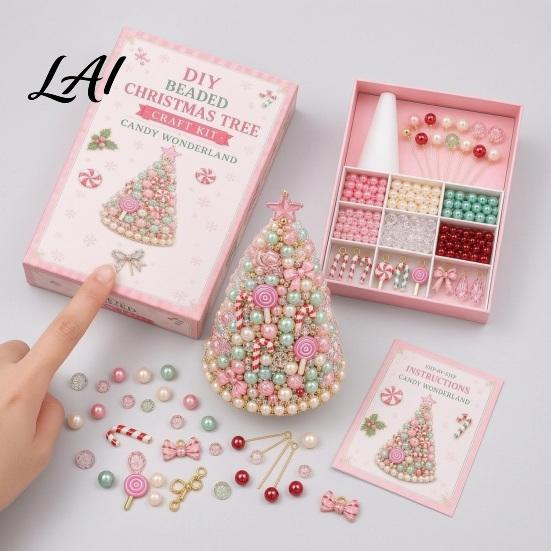 Sada materiálu pro korálkování od nuly DIY vánoční stromek pro dospělé začátečníky Ručně vyráběná 3D ozdoba s plným miniaturním lesem Stolní display nástroje
