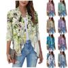 Women'S Casual Daily Cropped Sleeve Top Sleeve V Neck Fashion Printed Shirt Top Soft Drape Ruffle Cardigan