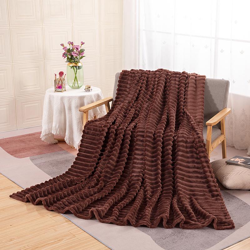350g Rabbit Fur Stripe Flannel Coral Fleece Nap Blanket