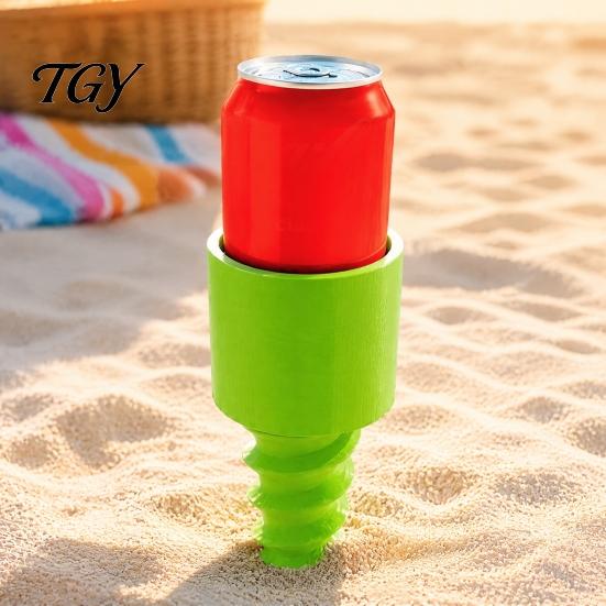 Lawn Cup Holder Beach Sand Holder, Stable Spiral Screw-in Beverage Stake, 3D Drink Print Portable Coaster for Picnic And Camping