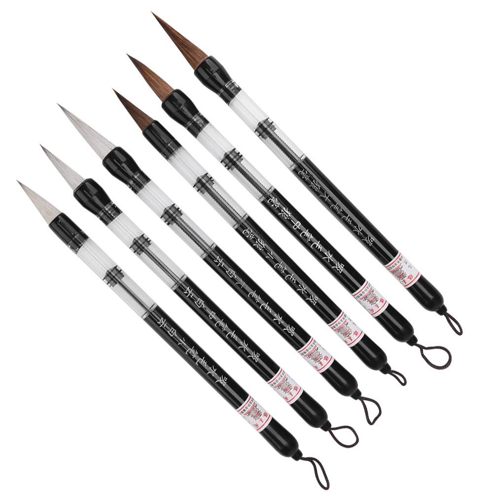 6Pcs Piston Fill Design Water Brush Pen White /Brown Brush Calligraphy Water Pen  Brush Practice