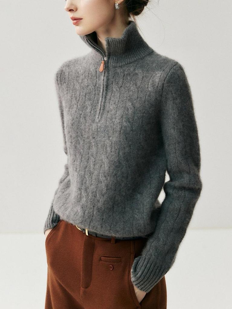 Autumn/Winter Women's Thick Cashmere Half-Zip High Neck Loose Sweater