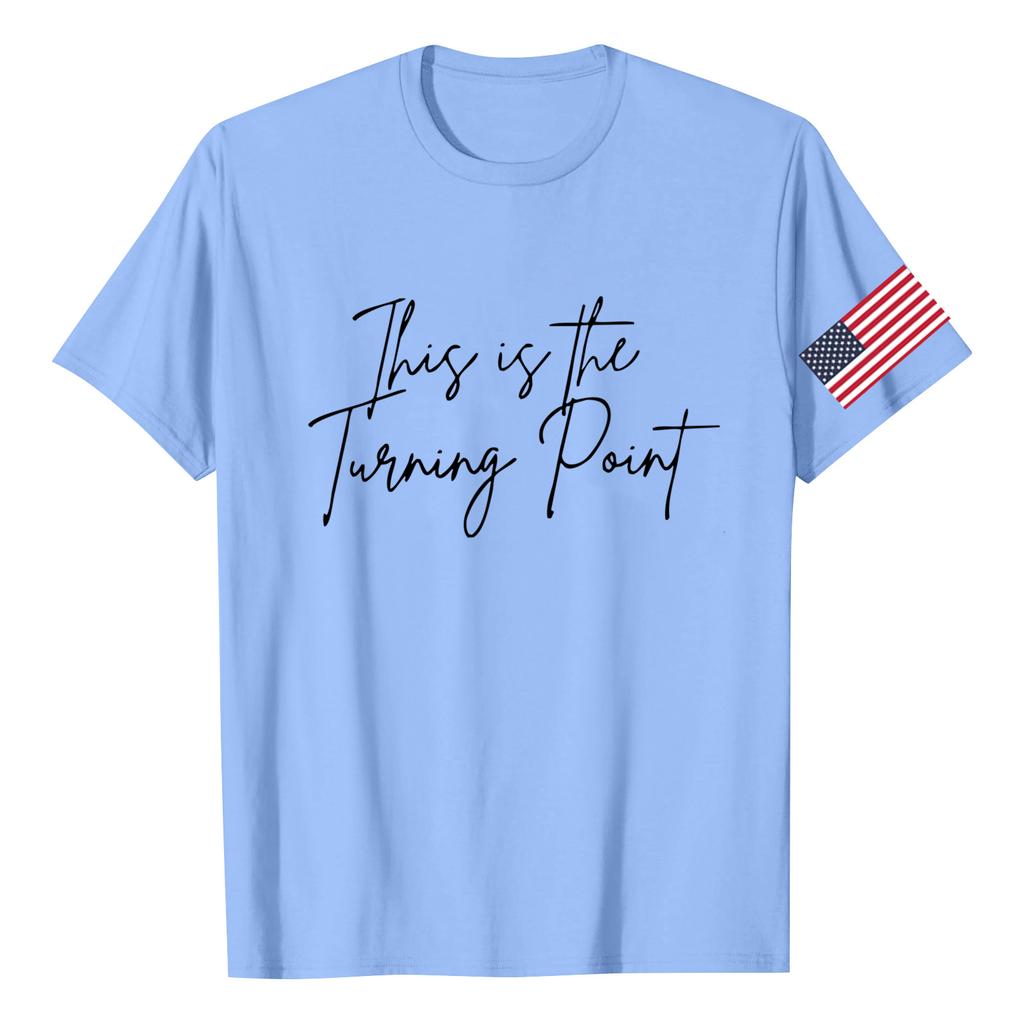 Fashion Round Neck Raglan Short Sleeve Workwear Printed Tops Ladies Summer Tops