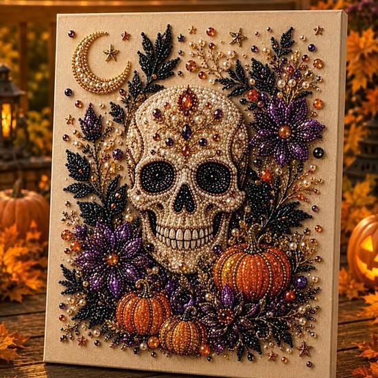 Quirky Halloween Art Projects Ghost Faux Pearl DIY Kit, Spooky 3D Bead Cool Pattern Kits Painting Crafts, Gothic Wall for Adults Beginners Decoration