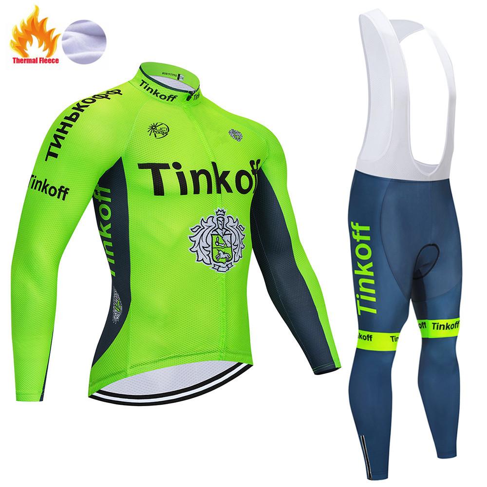 Thermal Fleece Cycling Jersey Set Men Tinkoff Mountian Bicycle Clothes Wear Ropa Ciclismo Racing Team Bike Cycling Clothing