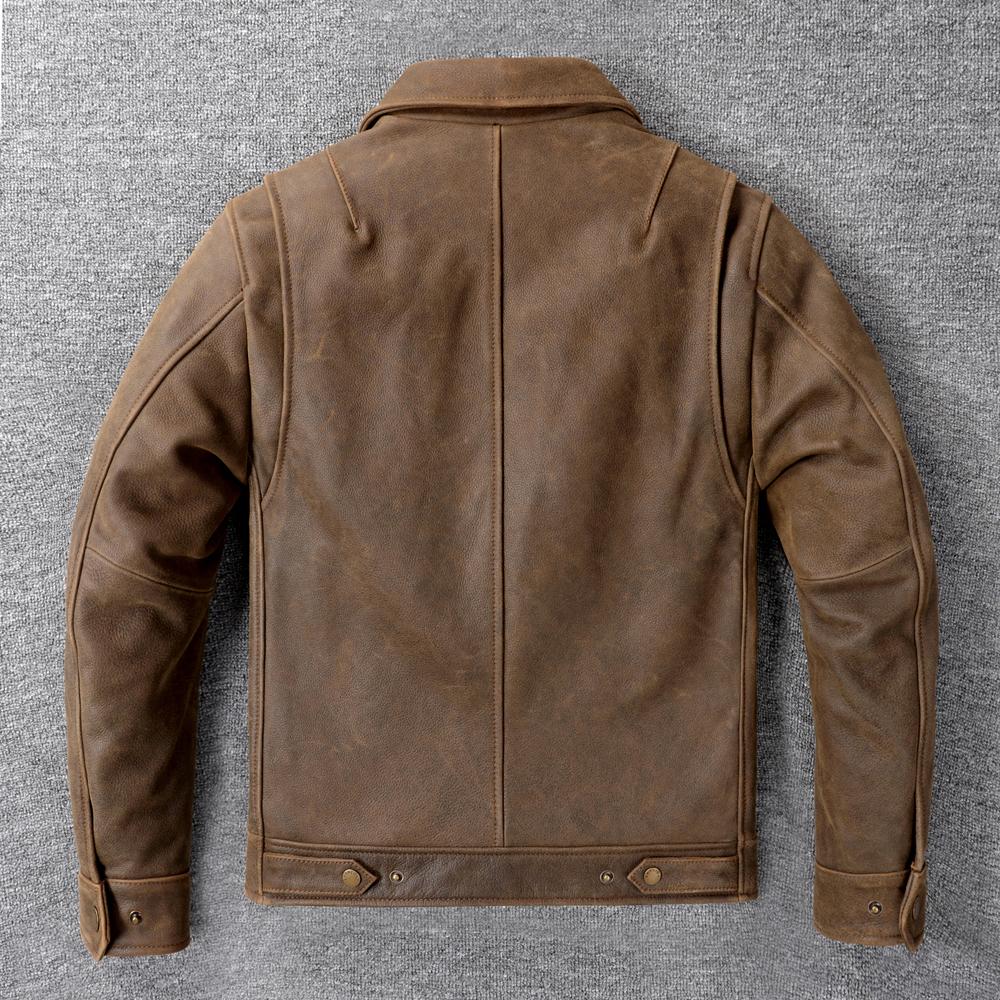Классическая мужская кожаная куртка из натуральной коровьей кожи, коричневая, без покрытия, в стиле 1930-х годов, мягкая, прилегающего силуэта, мужское пальто из натуральной коровьей кожи, осень