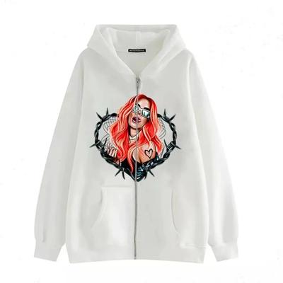 Весна и осень женский кардиган на молнии с капюшоном принтованный свитер женская одежда