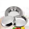 Stainless Steel Non-magnetic Flat Round Plate Portable Dish Plate Fruit Plate Cake Baking Pan (24CM/26CM/28CM/30CM, Silver)
