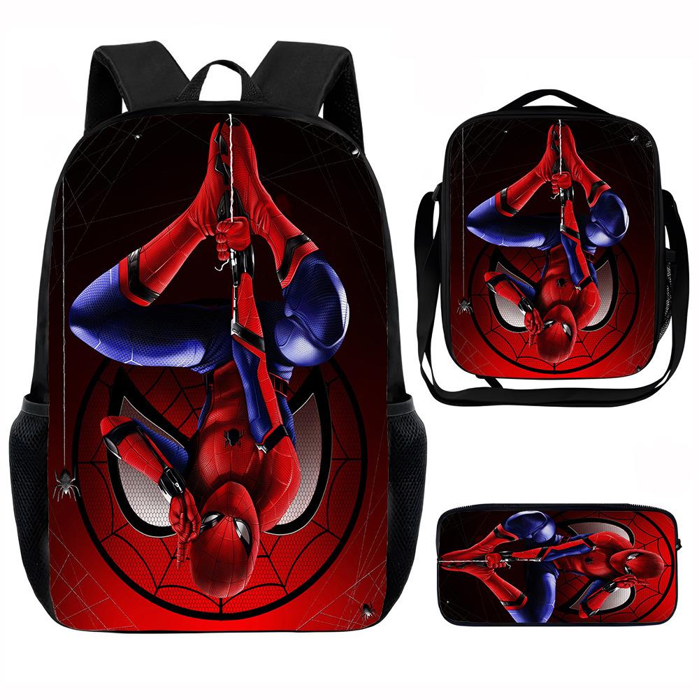 Spider-Man School Bag Lunch Bag Pencil Bag Elementary School Backpack Cartoon Peripheral Backpack Children's Bag Three-piece Set