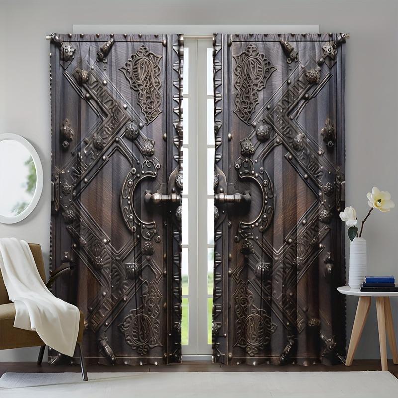 2 шт. Вертикальная полосатая занавеска с рисунком под дерево, напечатанная на двери, 3D цифровая печать, занавеска для дома, спальни, гостиной, декор, карман для штанги