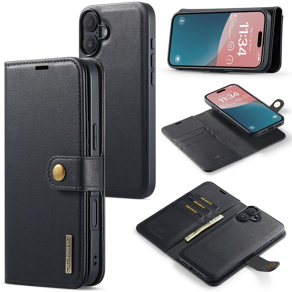 DG.MING для iPhone 16 Plus Чехол-книжка из разделенной кожи, съемный