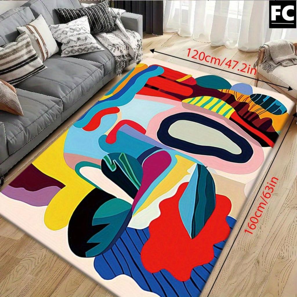 2D Flat Dopamine Abstract Colorful Shapes Flannel Door Mat Non Slip Modern Art Rug For Entryway Kitchen Floor Decor