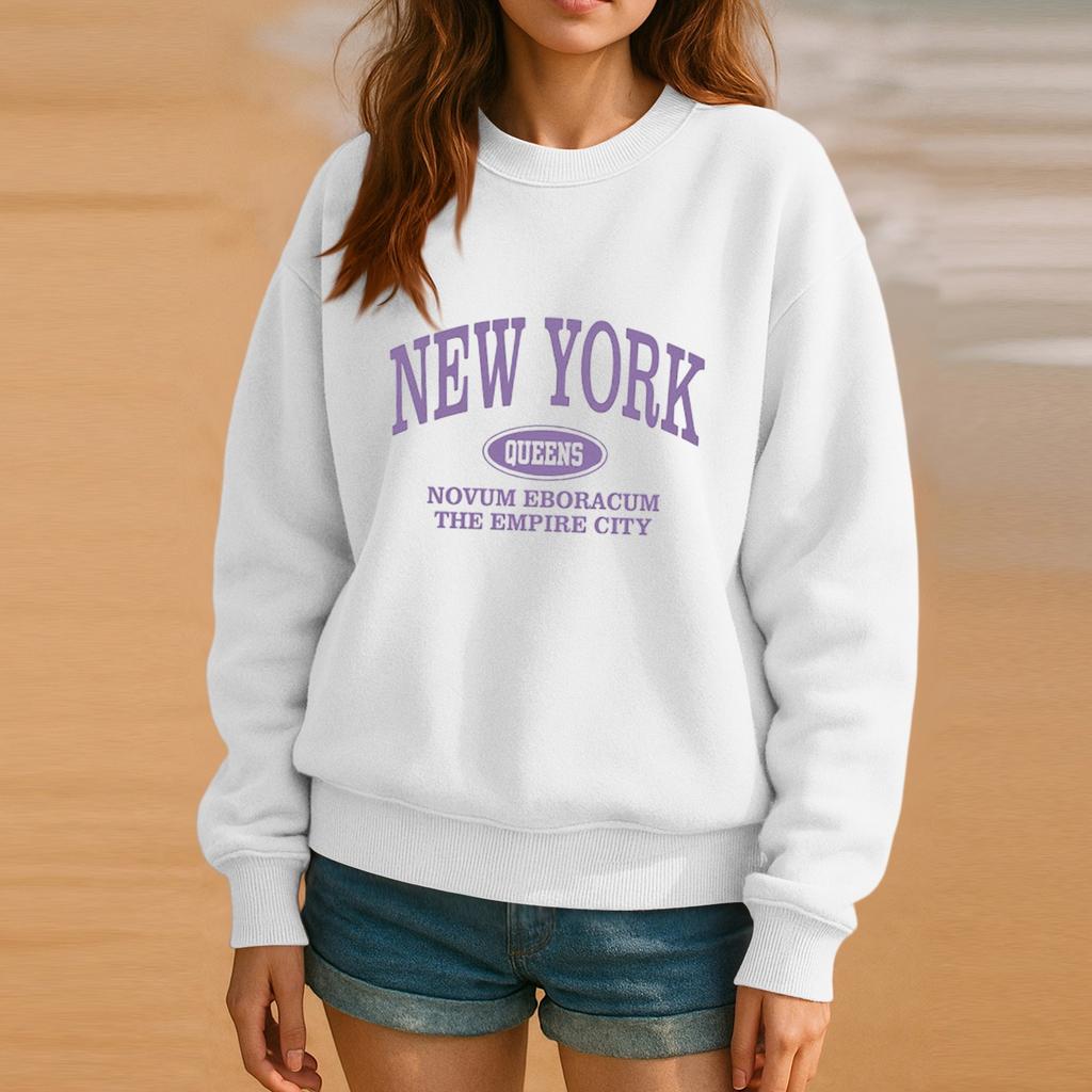 Толстовка с круглым вырезом для женщин, осенние графические толстовки для отпуска с длинным рукавом и заниженной линией плеч