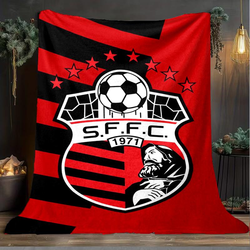 1PC Soccer Team Crest Design Printed Soft Flannel Blanket Throw for Adult Bedroom Living Room Sofa Camping Travel Fan gifts Christmas Gifts
