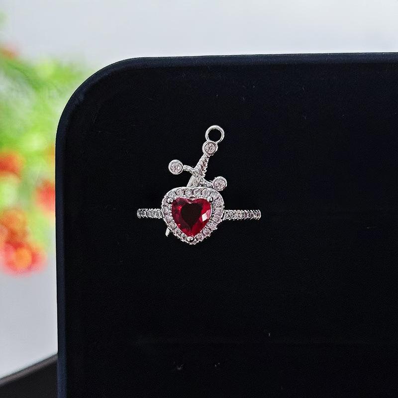 Blood Red Zircon Four-Leaf Clover Love Open Ring Female Retro Niche Design High-End Personality Index Finger Ring