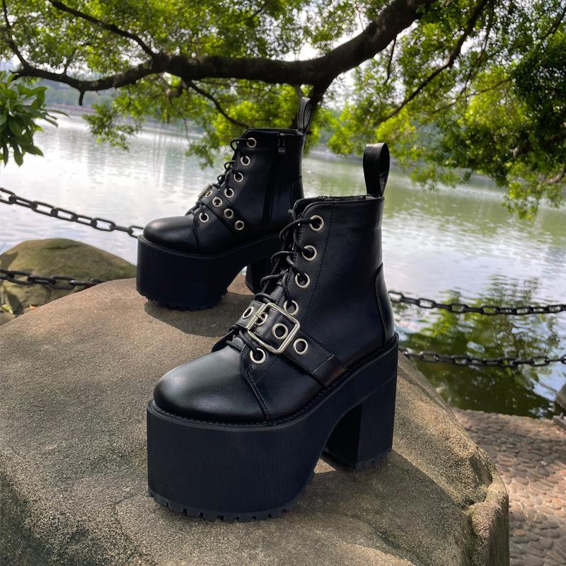 Модные водонепроницаемые ботинки на толстом каблуке и платформе, женские зимние ботильоны из искусственной кожи с боковой молнией и пряжкой на ремне для женщин