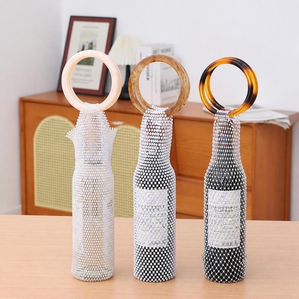 Resin Handle Hand-carrying Bottle Bag Handwoven Bling Bottle Cover Diamond Wine Bag Christmas