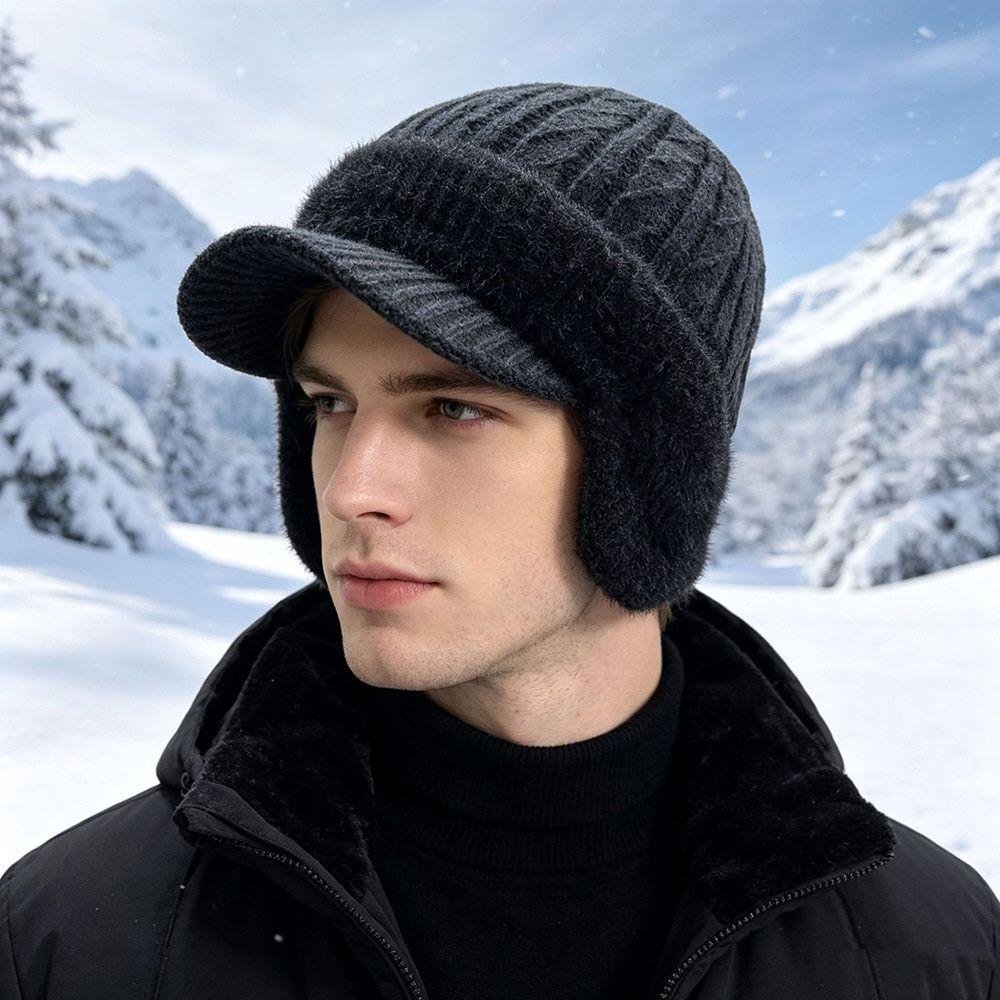 Fleece Lined Thermal Winter Hat Ear Protection Baseball Cap Fashion Knit Beanie Hat Outdoor