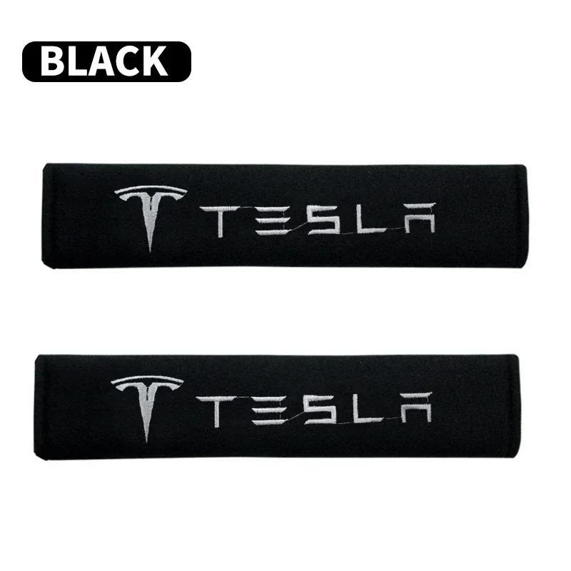 Car Sticker 2025 New Tesla 2PCS Car Seat Belt Shoulder Pads Auto logo Safety Belt Protection Cover For Tesla Model S Tesla Model
